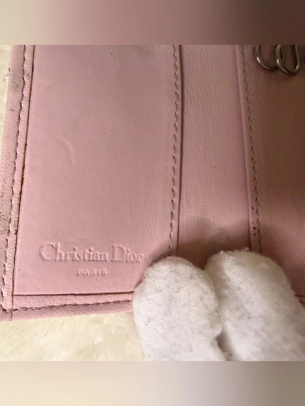 Christian Dior Vintage Trotter Key Case in Pink with Silver 'D'